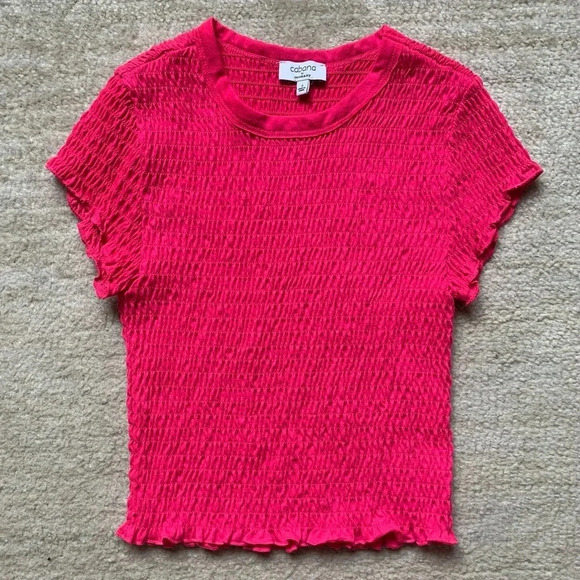 Crown & Ivy Crop Short Sleeve Shirt Size S Cropped Pink Casual Summer Vacation - Picture 1 of 8